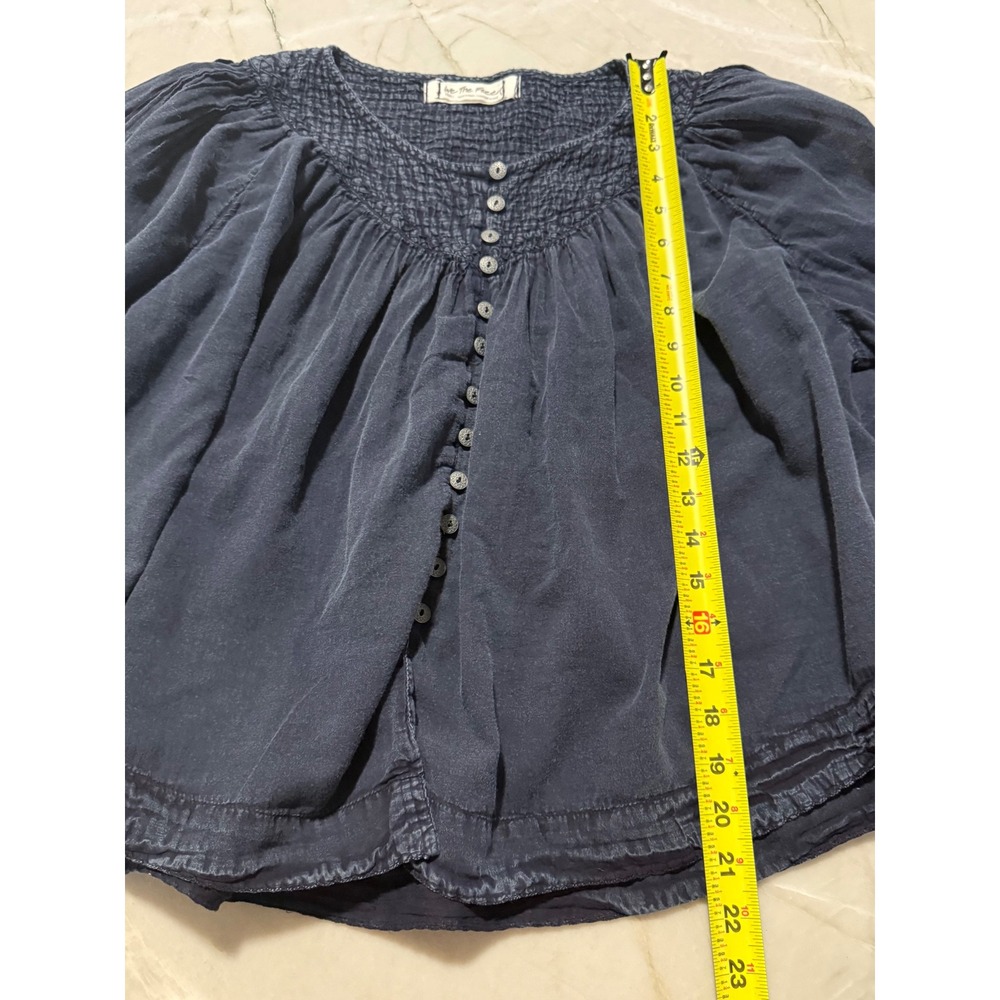 Free People We The Free Navy Blue Smocked Button Down Peasant Blouse Top - Picture 7 of 11